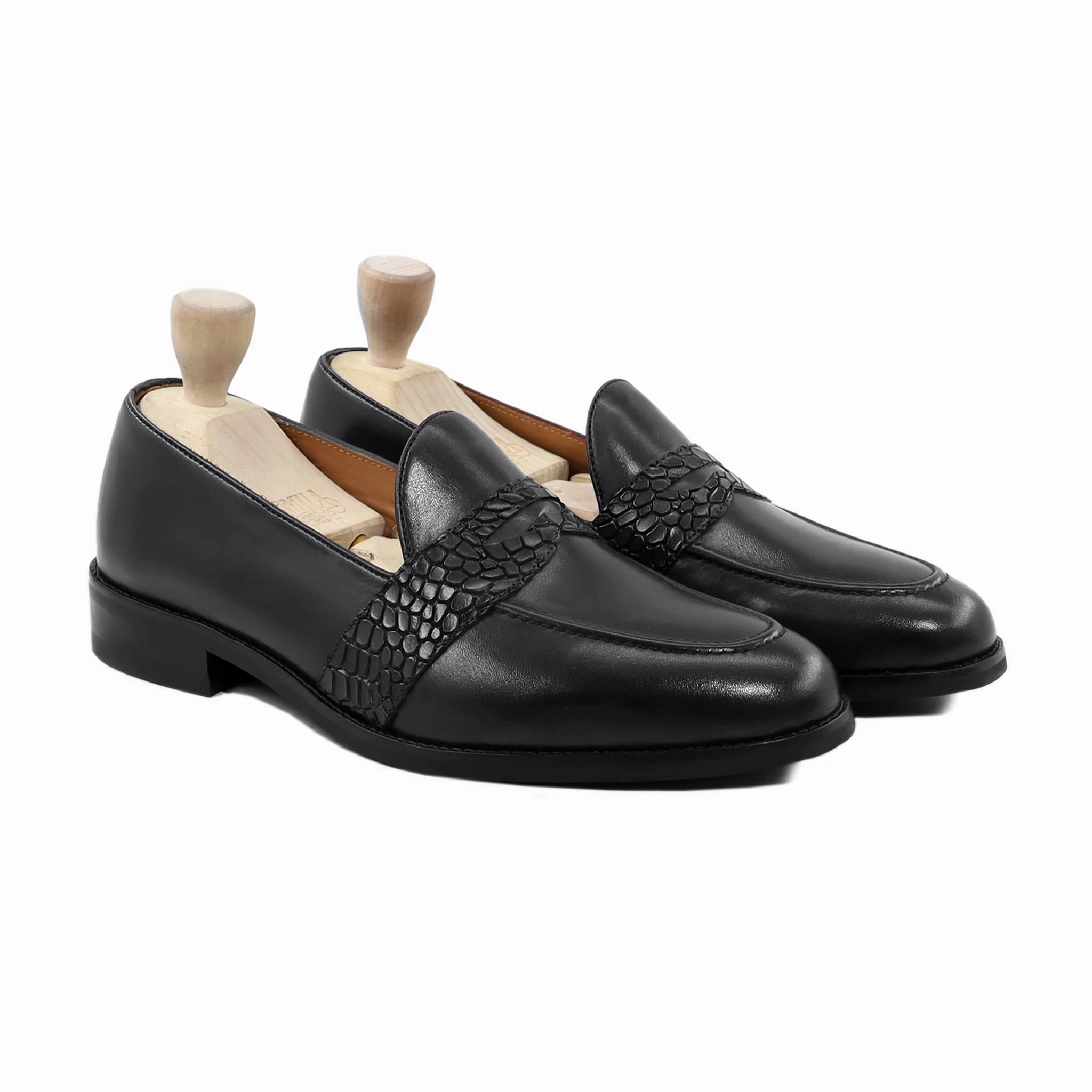 Mehen - Men's Black Calf Leather Loafer Patent Chunky Loafers