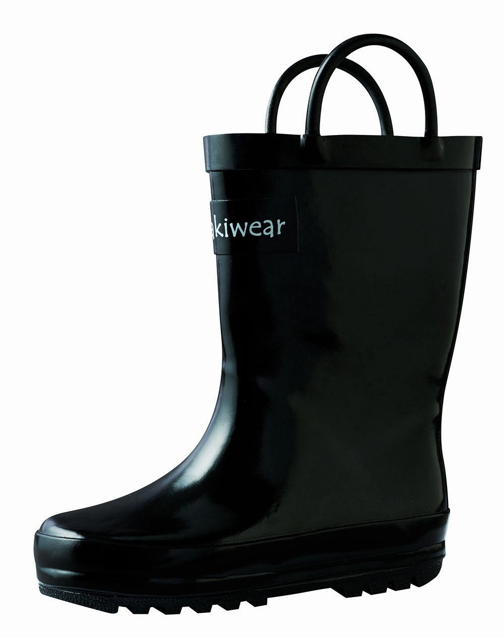 Jet Black Loop Handle Rubber Rain Boots Extra Wide Calf Western Boots