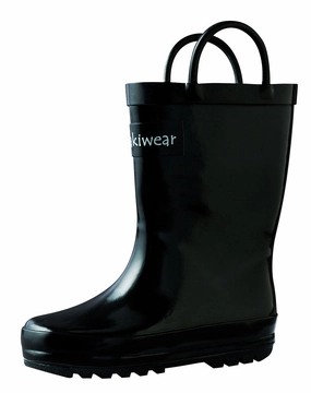 Tall Boots Womens Jet Black Loop Handle Rubber Rain Boots
