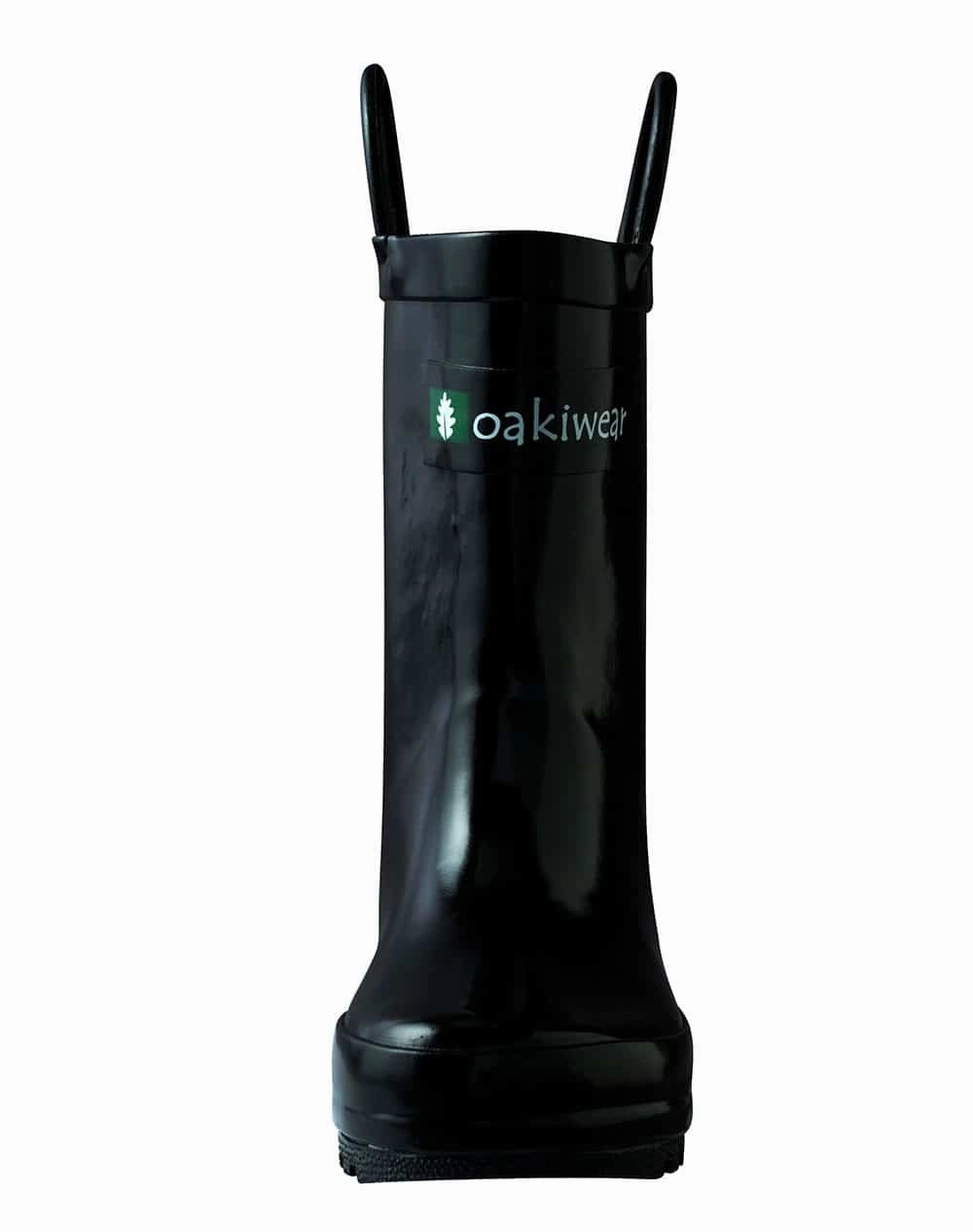 Jet Black Loop Handle Rubber Rain Boots Waterproof Boots Work